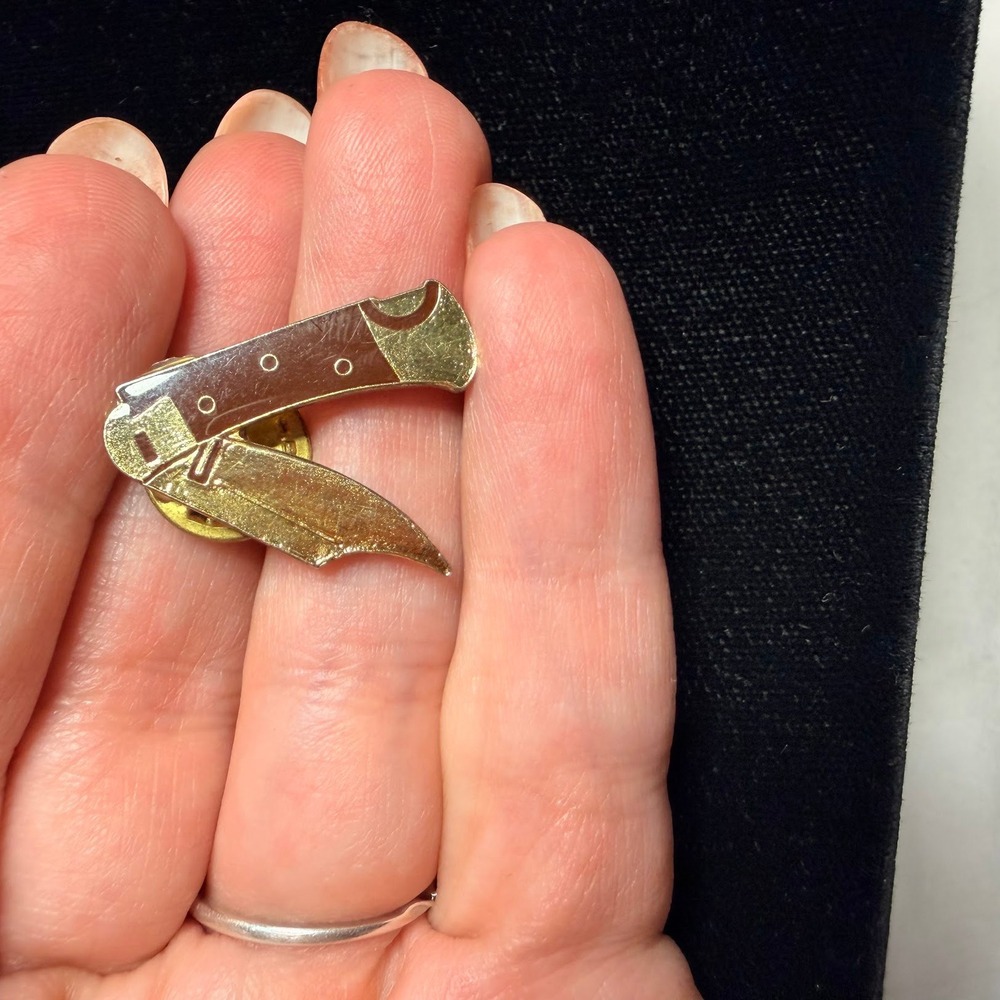 Vintage Gold Tone Folding Pocket Knife Miniature Lapel Pin Novelty Accessory